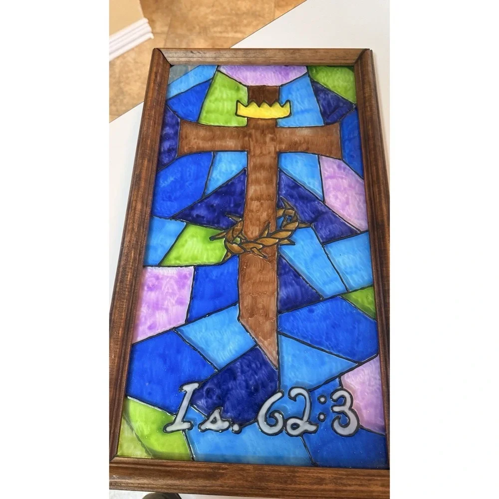 Faux Stained Glass Cross Wall Art‎ Isaiah 62:3 Christian Decor 19